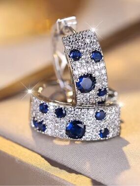 New silver Sapphire Hoops